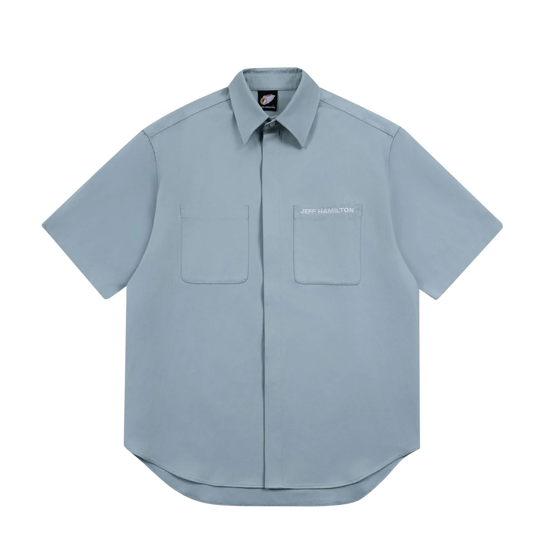 JEFF HAMILTON短袖衬衫男士休闲衬衣夏季宽松简约百搭日系纯色