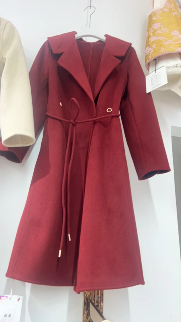 双面羊绒大衣女中长款系带修身气质显瘦毛呢外套秋冬