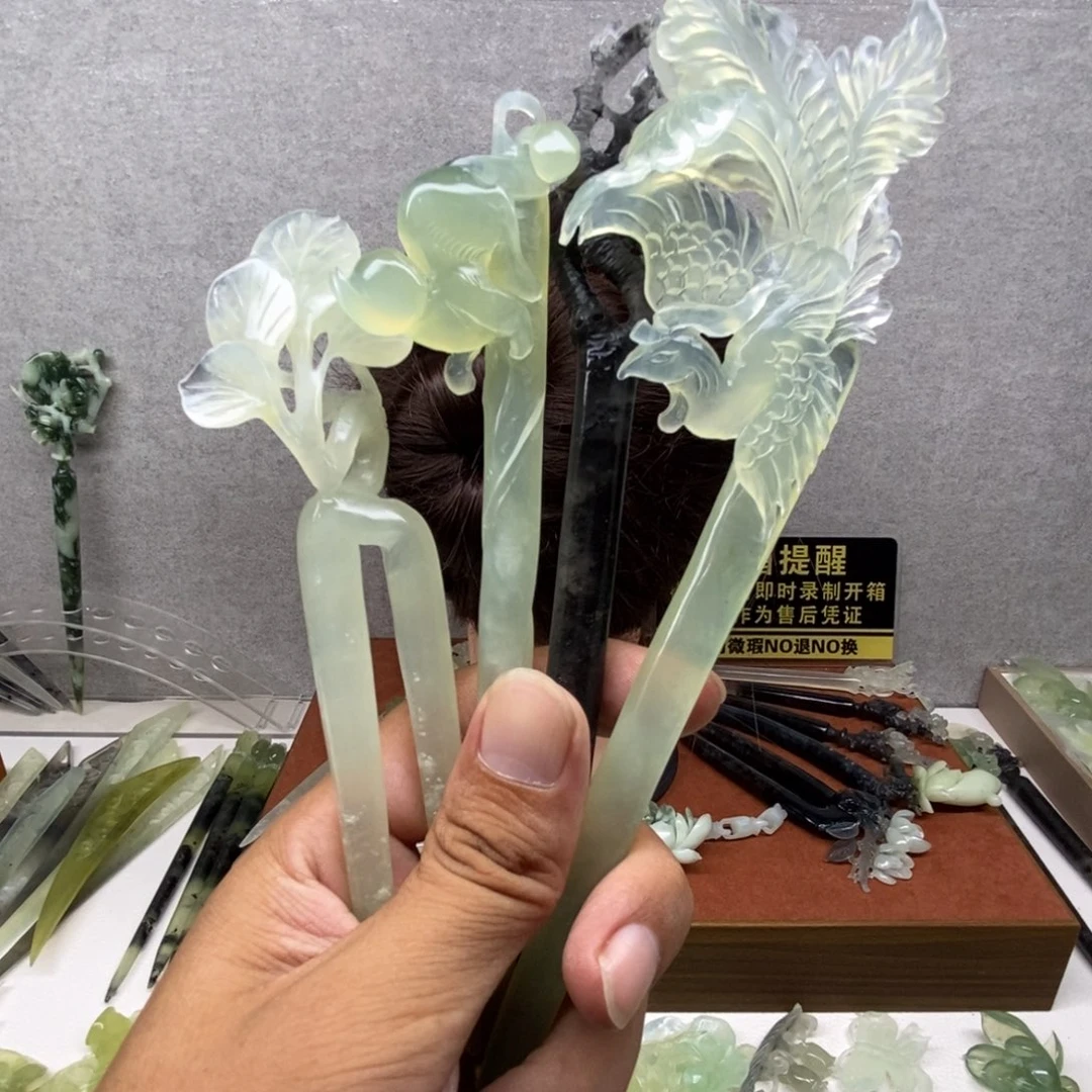 我***呀蛇纹石玉未镶嵌发饰