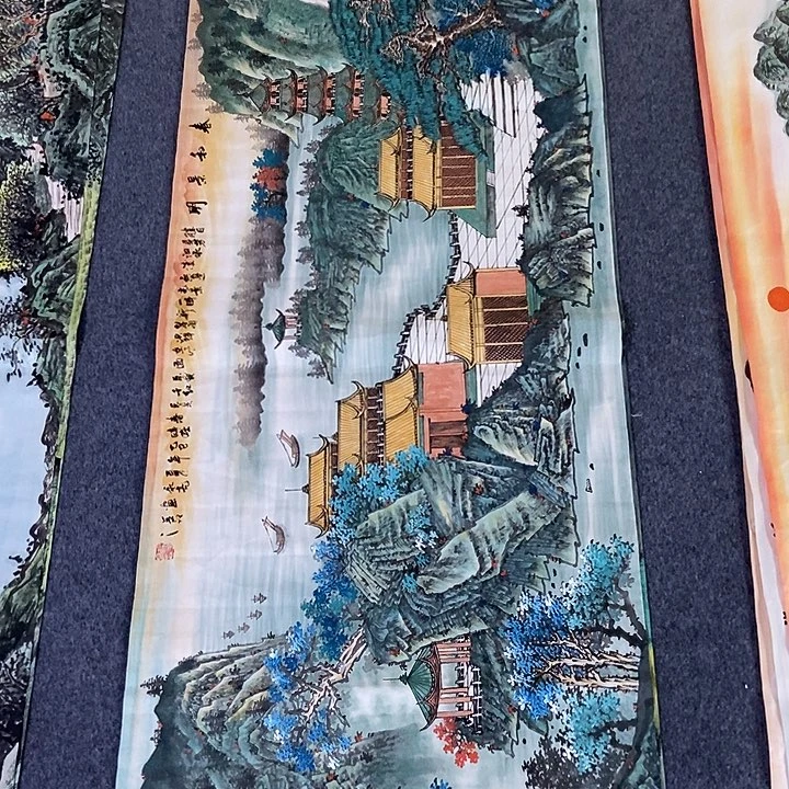 国画小六尺绿水一幅