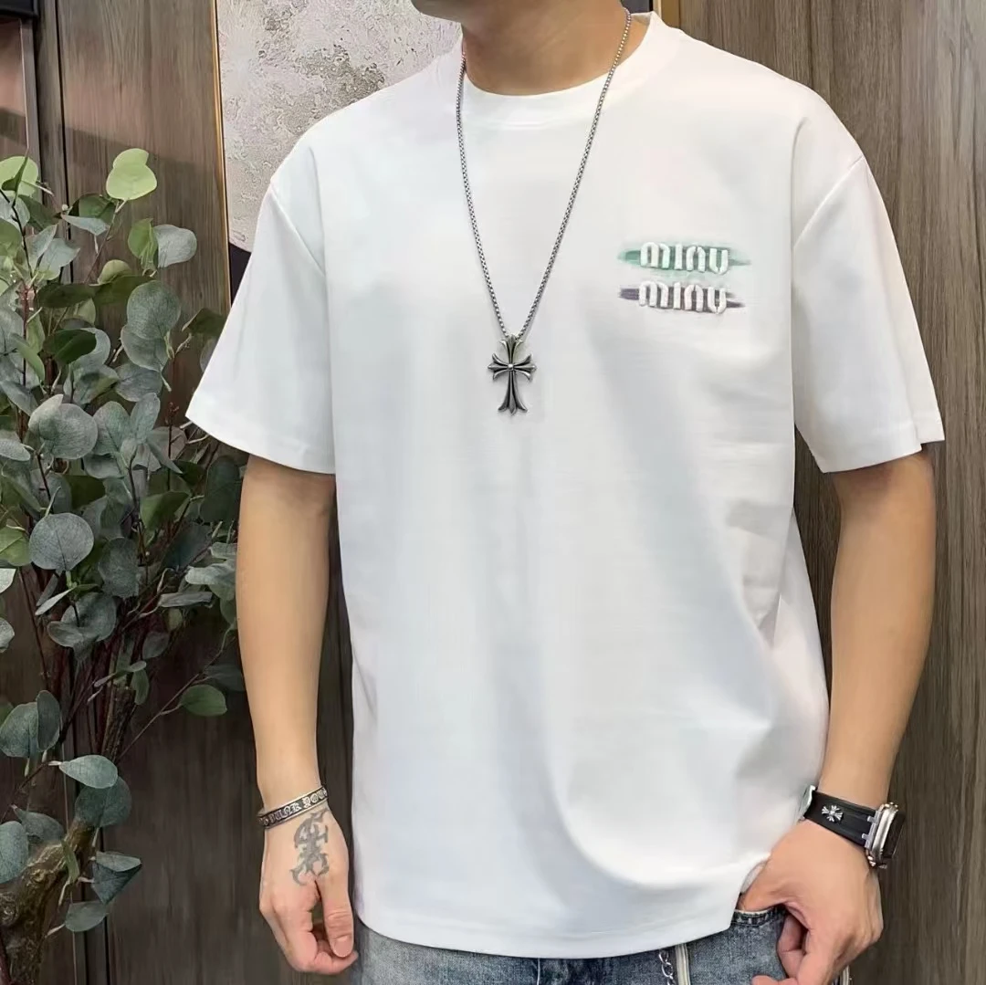 新款纯棉男T恤潮流半袖情侣运动休闲百搭宽松圆领彩虹印花短袖衫