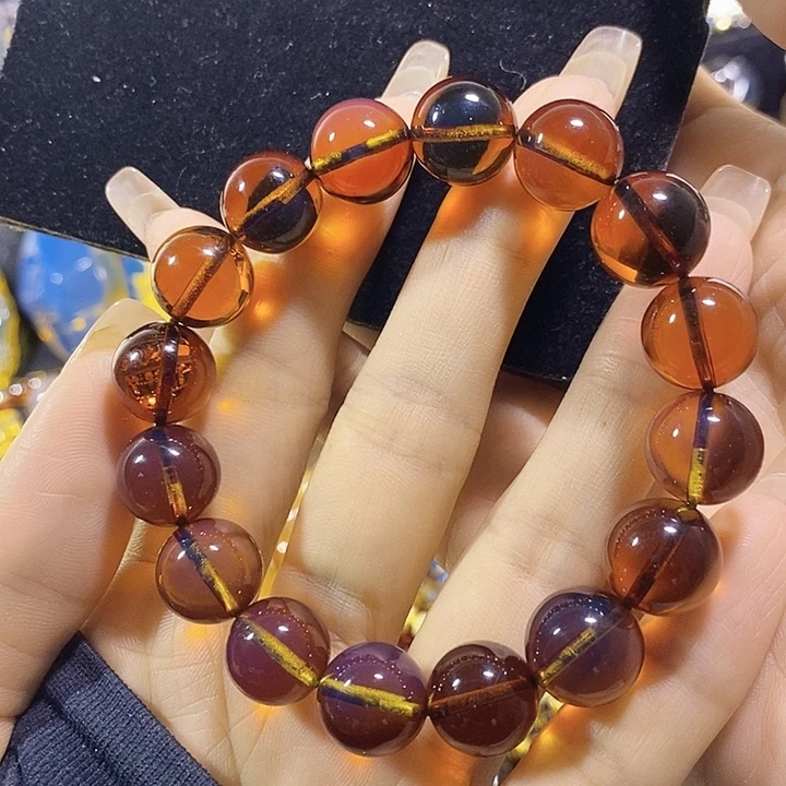 蓝珀未镶嵌珠宝奇石墨西哥红蓝手串12