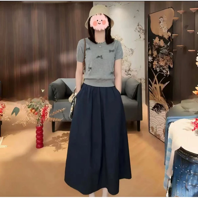 洋气休闲装2025夏季修身显瘦针织上衣百搭半身裙套装温柔知性衣服