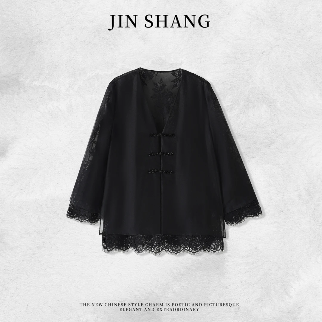 新中式黑色满分真丝网纱上衣夏季气质款XYL24Z177