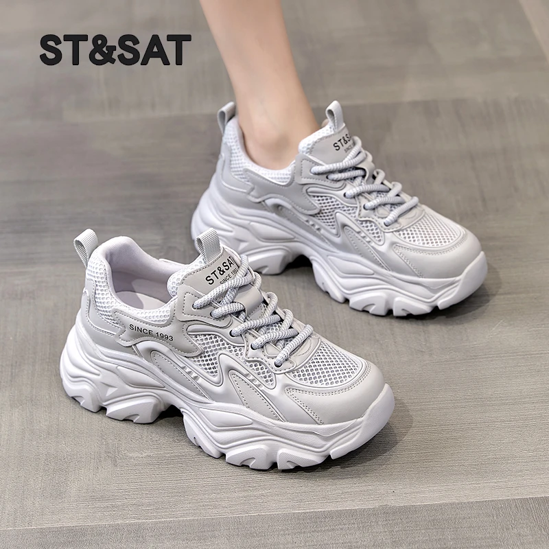 星期六夏季网面鞋女2025新款透气薄款网鞋老爹鞋女款厚底运动鞋子