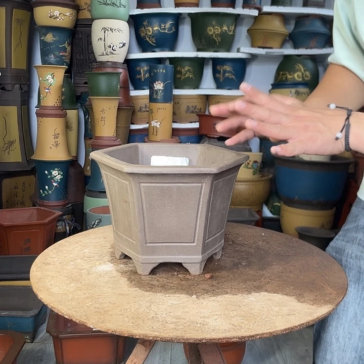 宜兴紫砂花盆25素面六方