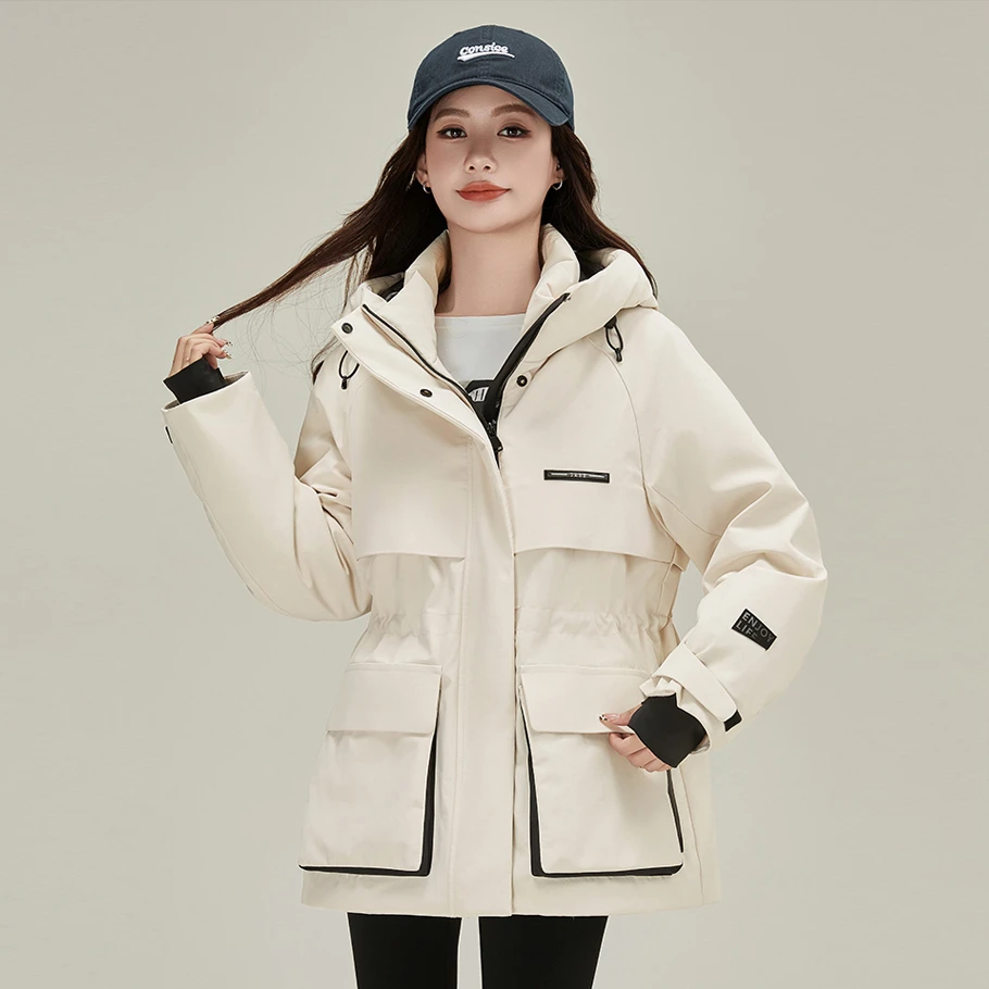 工装派克羽绒服女2025冬季新款中长款加厚保暖户外抗寒保暖外套女