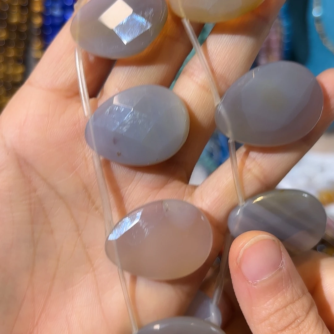 玛瑙/玉髓银S925镀金镶嵌珠宝半成品灰玛瑙20-30一条