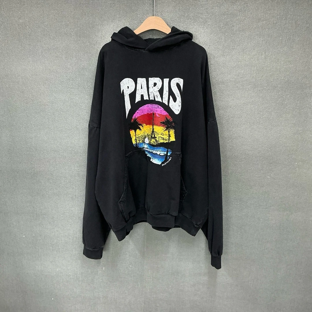 未使用 Balenciaga/巴黎世家 日落铁塔涂鸦帽衫全新带吊4码/3736