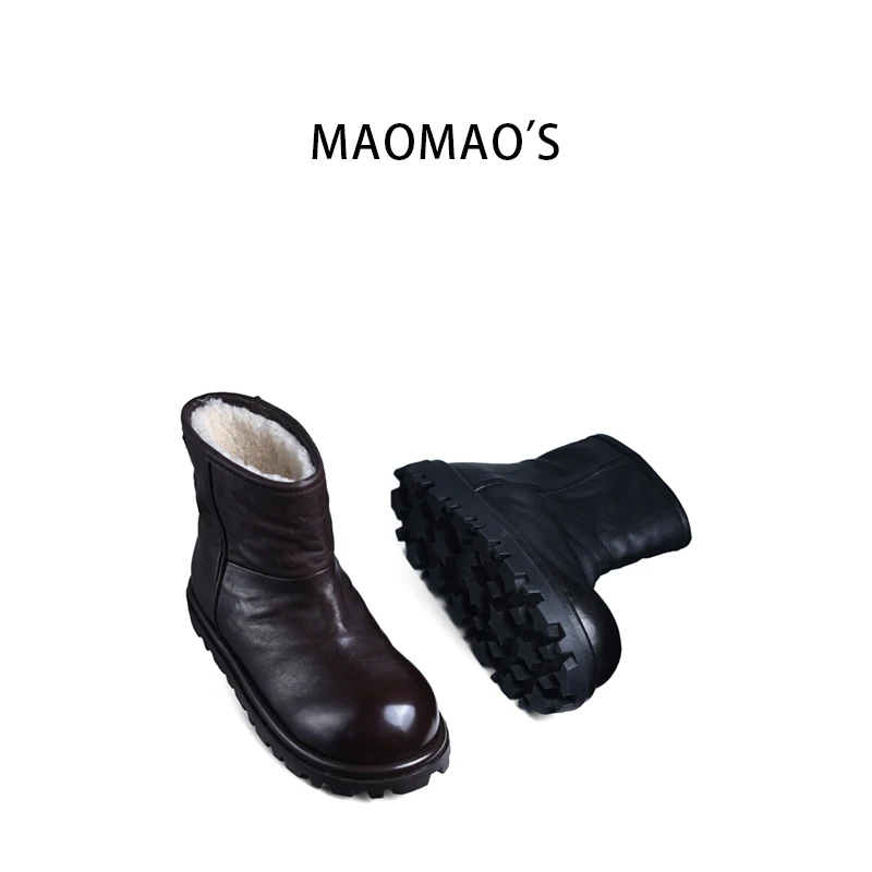 【MIUMU】防滑厚底矮筒版●头层马皮+羊皮毛一体加绒保暖雪地靴女