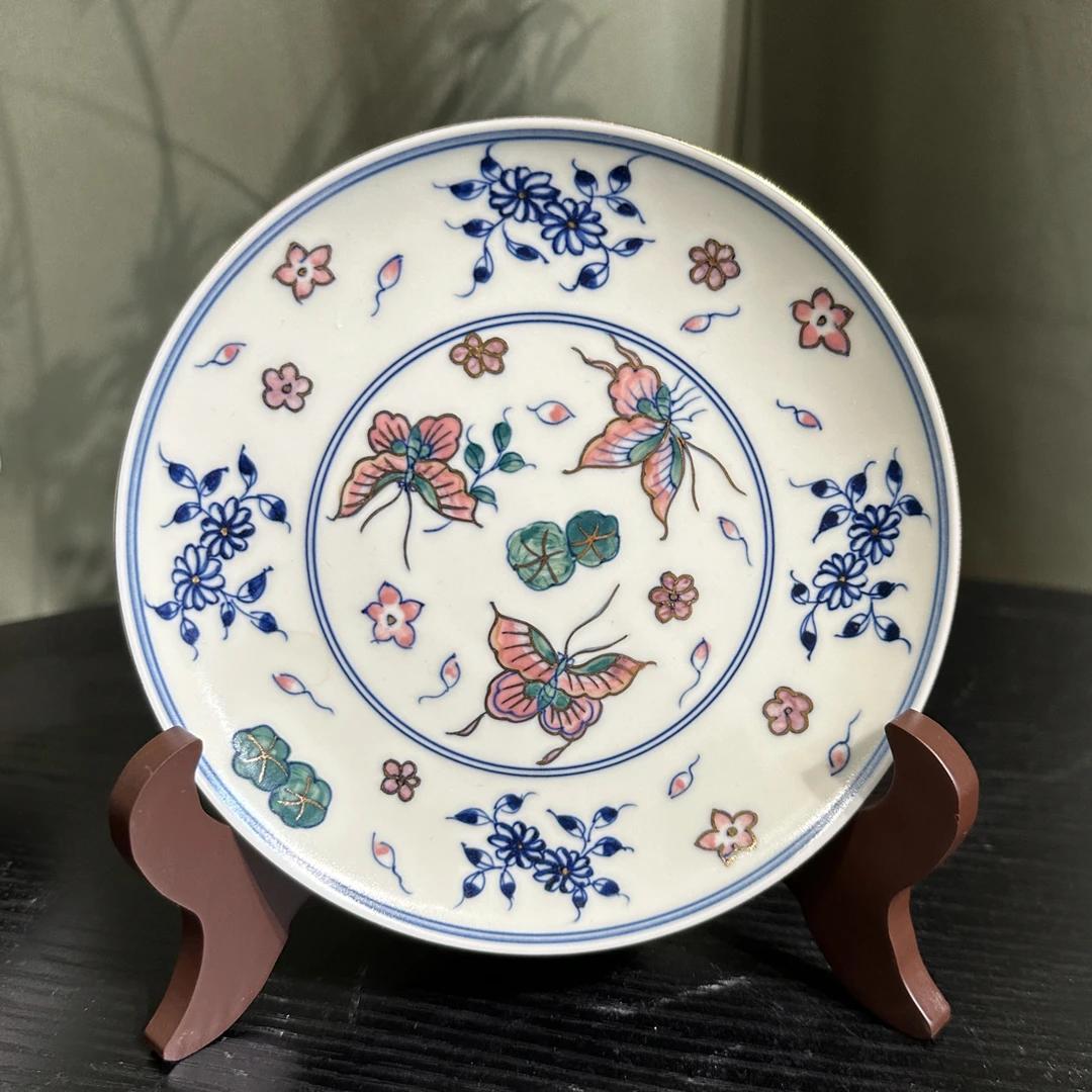 【雨溪山房】描金五彩蝶恋花壶承0013