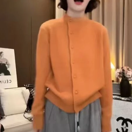 立领毛针织衫慵懒风时尚针织短款女毛衣网红气质百搭