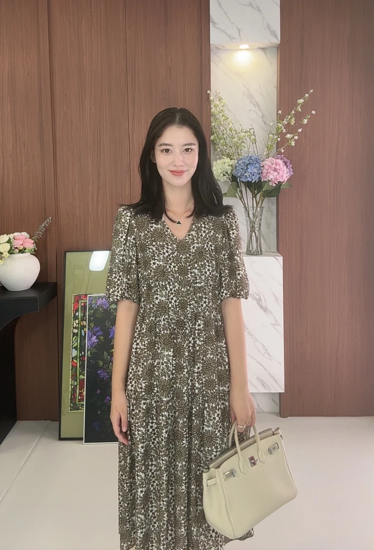 COMOBOCA/科蒙·博卡春夏灯笼袖度假森女中长印花连衣裙KXTGCL8105