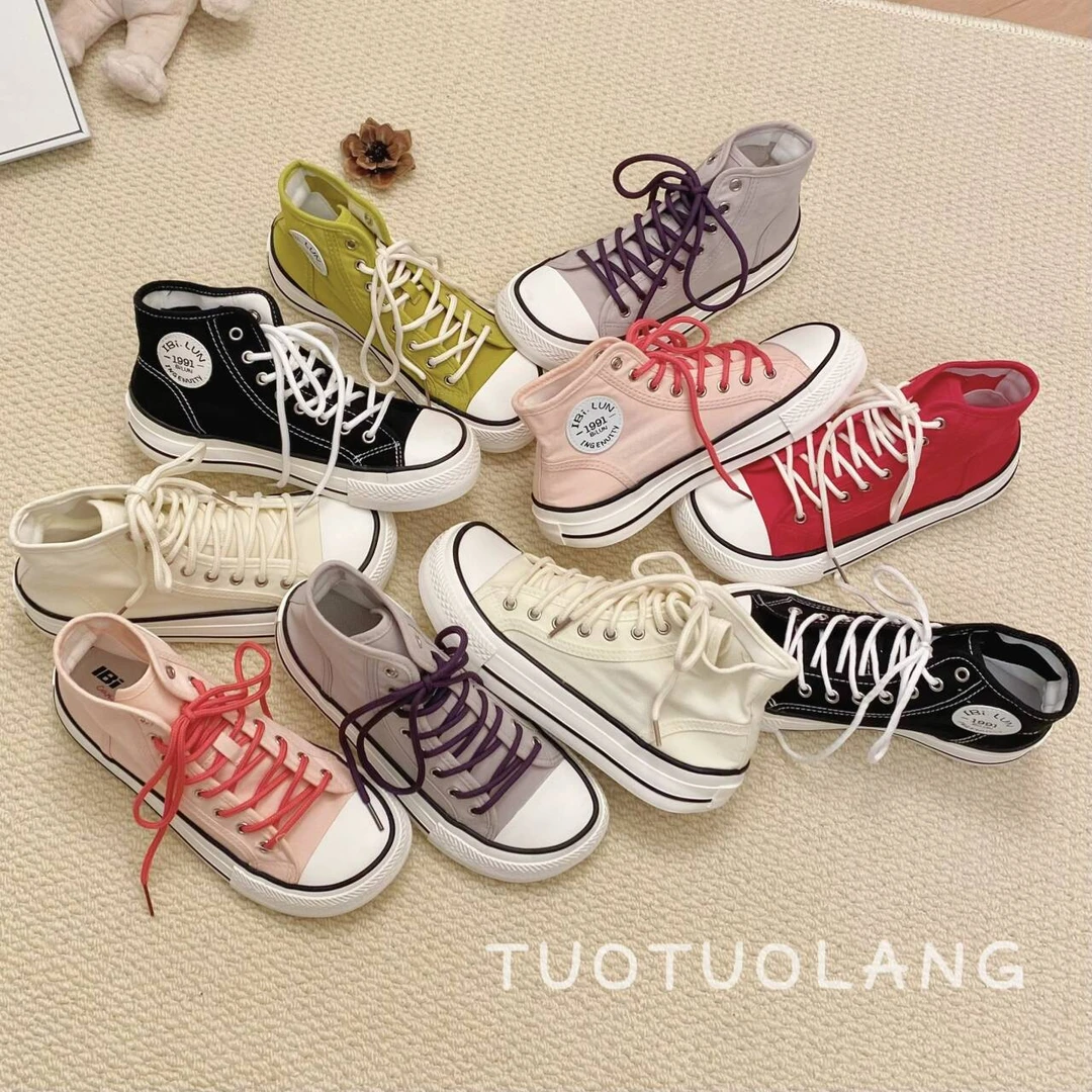 妥妥浪芒果头小众休闲系带高帮板鞋爆款2025新款厚底帆布鞋鞋子