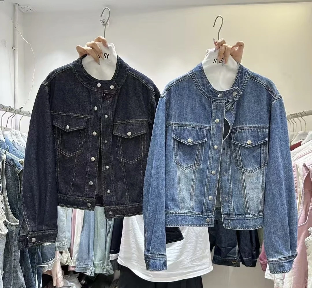 88073#春季短款短外套毛边宽松牛仔外套复古水洗秋季潮流