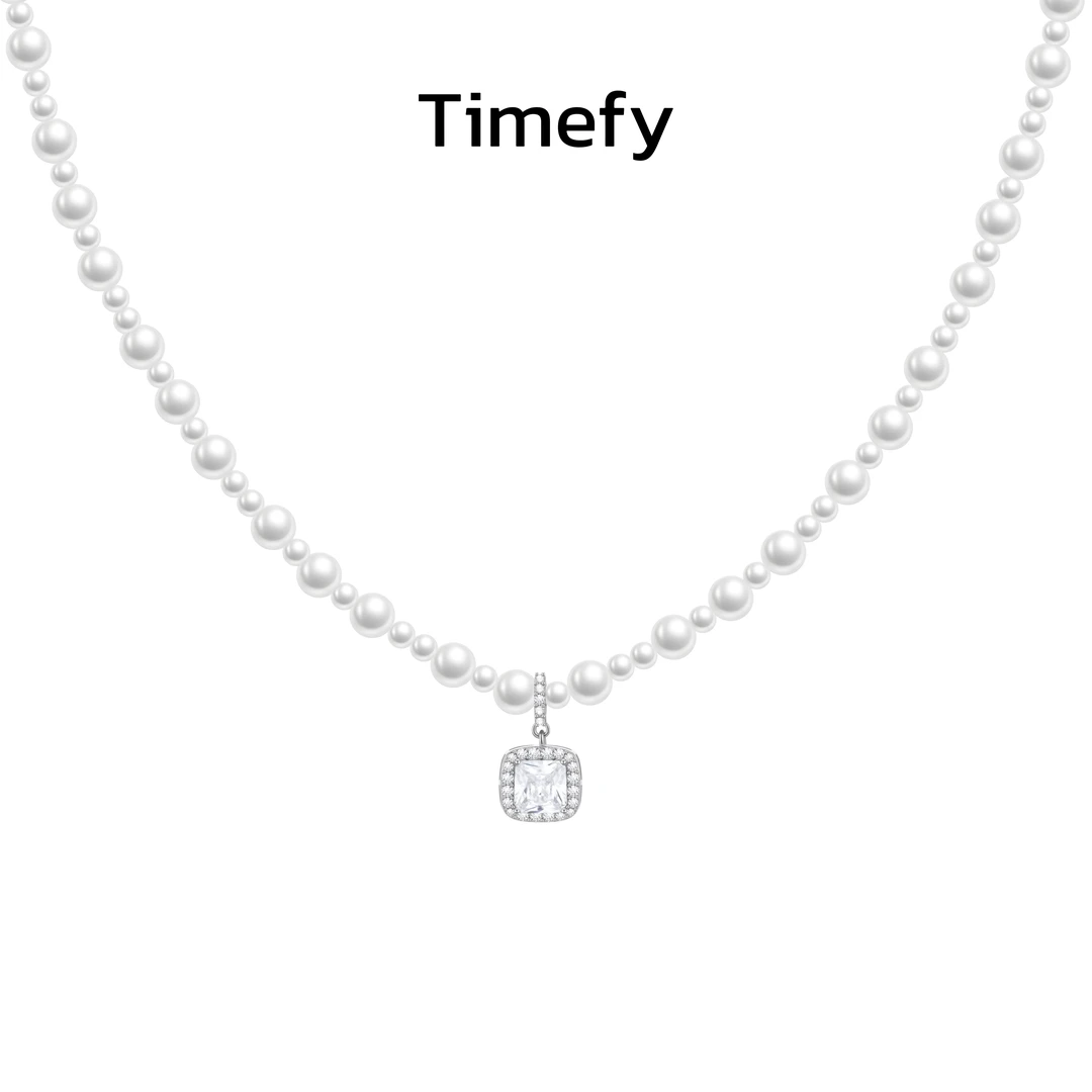 铜合金仿珍珠项链 铜合金仿珍珠项链小众拼接礼物珠珠方糖锁骨链