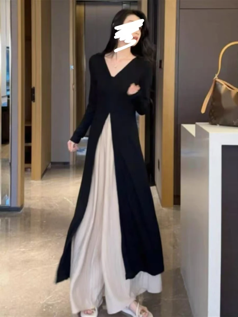 【大脸】高级长款开衫穿搭整套垂感裙裤两件套（98068衣 /98872 裤）