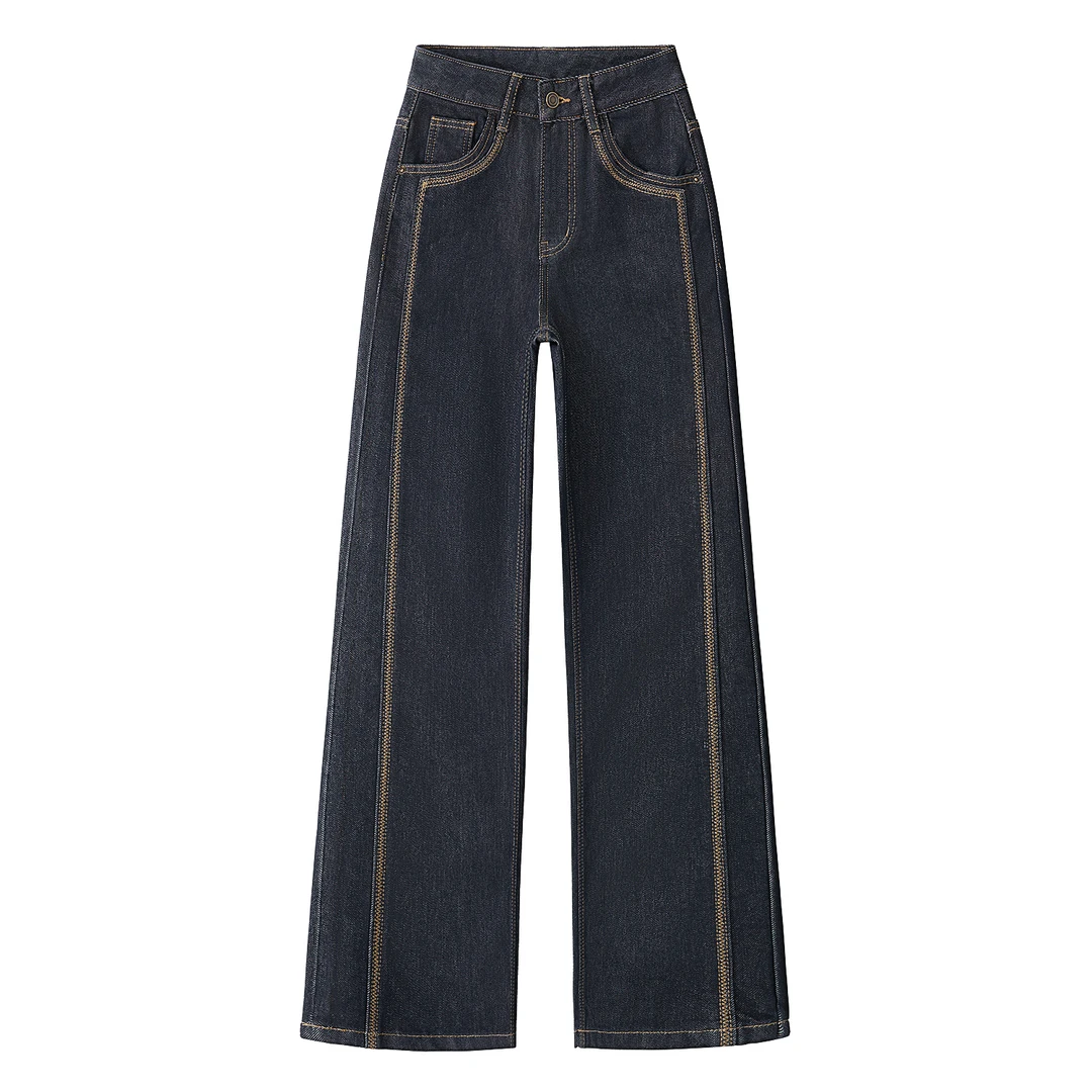 雅丹牛仔~衣橱必备！特有显瘦技术/加厚绒里窄版高腰直筒牛仔裤673