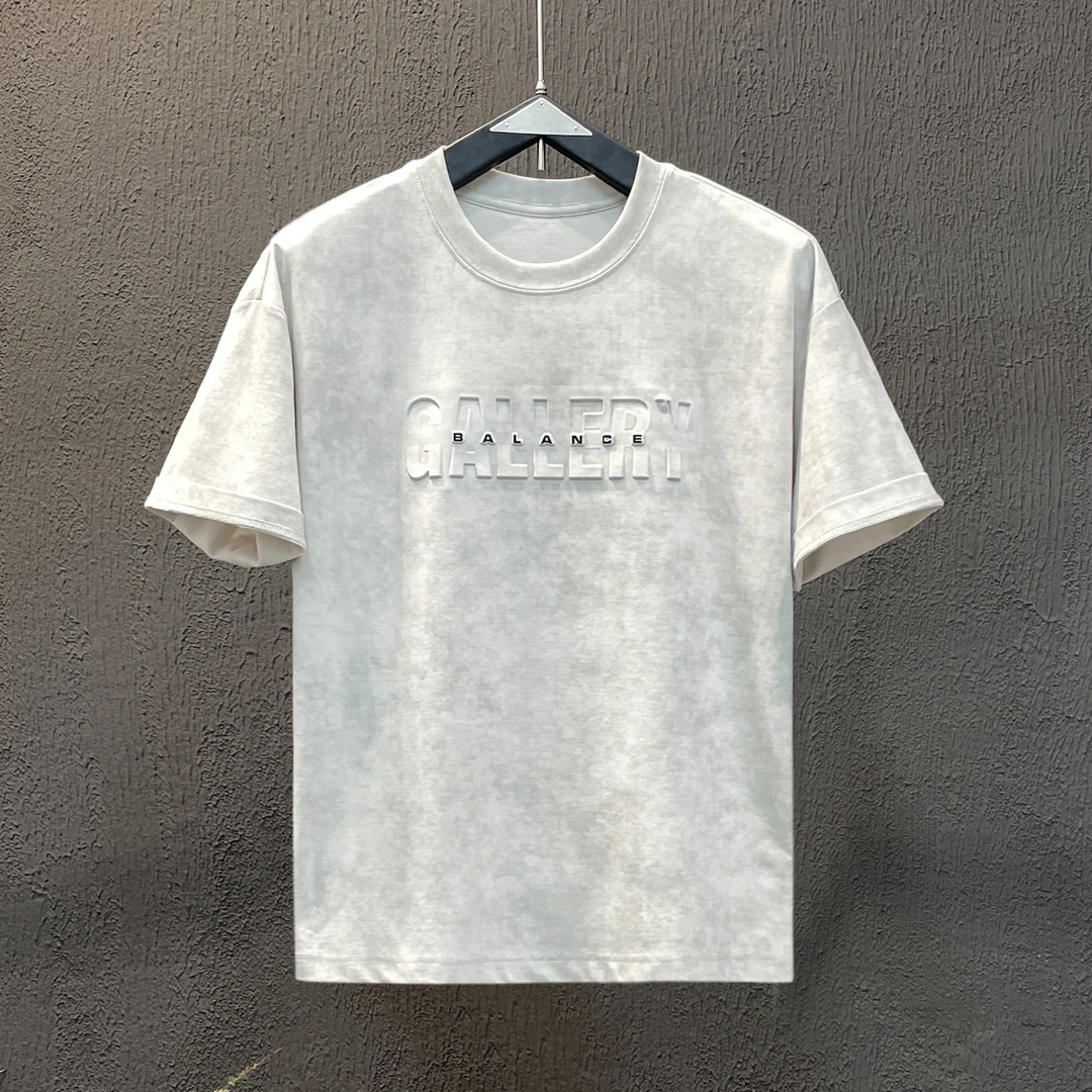 高街拼接撞色晕染风男士T恤夏季简约英文刺绣短袖插肩袖圆领上衣