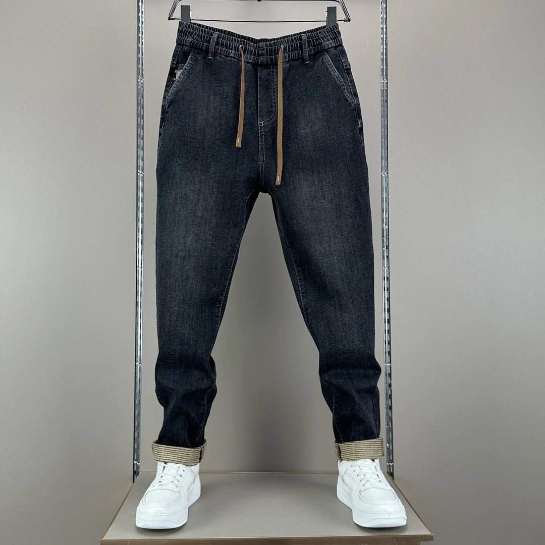秋季上新男士休闲牛仔裤高品质松紧腰舒适百搭潮裤直筒小脚裤复古