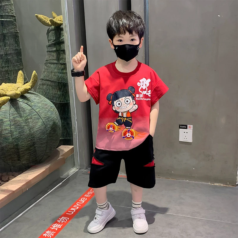 哪吒儿童衣服2025新款男童夏季套装潮酷男孩夏日童装宝宝短袖服装