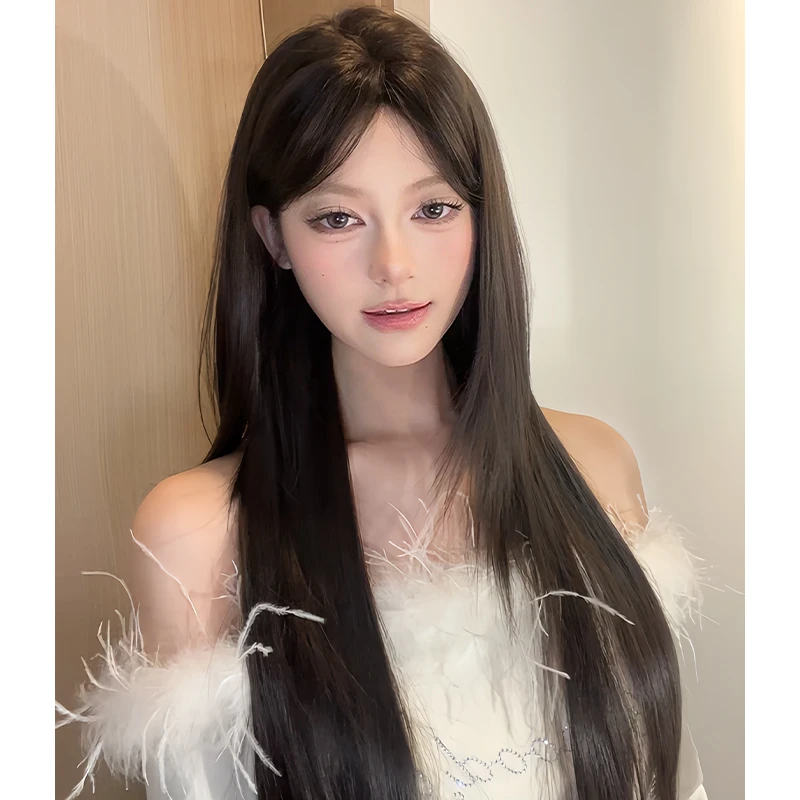 【素颜妈生感】网红气质假发全头套清爽碎发中分修颜高层次假发套女