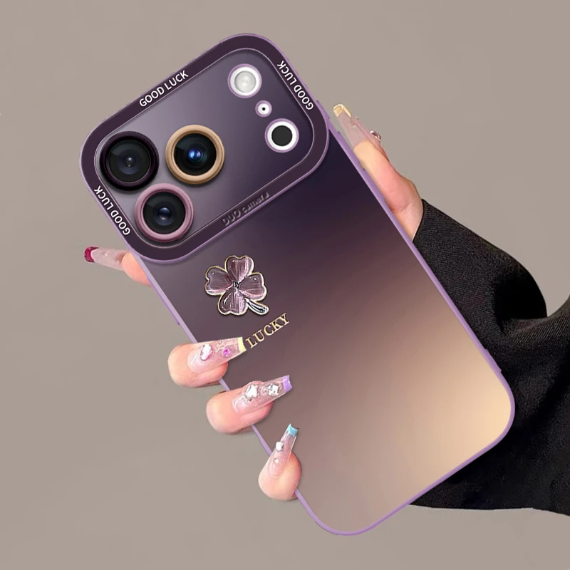 绛紫四叶草适用苹果17promax手机壳iphone16pro新款air女ins风套