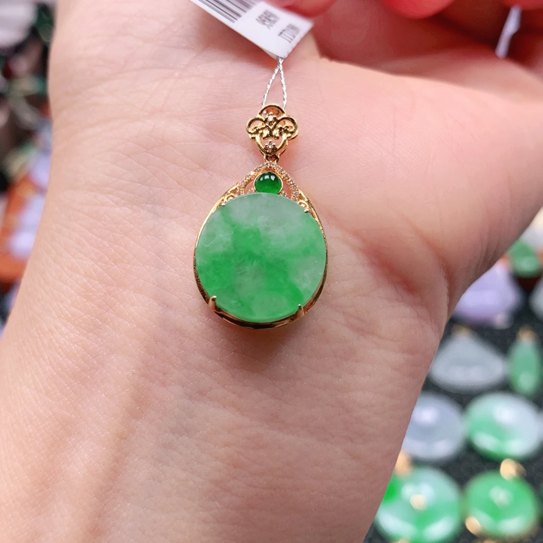 吊坠(不含链)18K金镶嵌翡翠