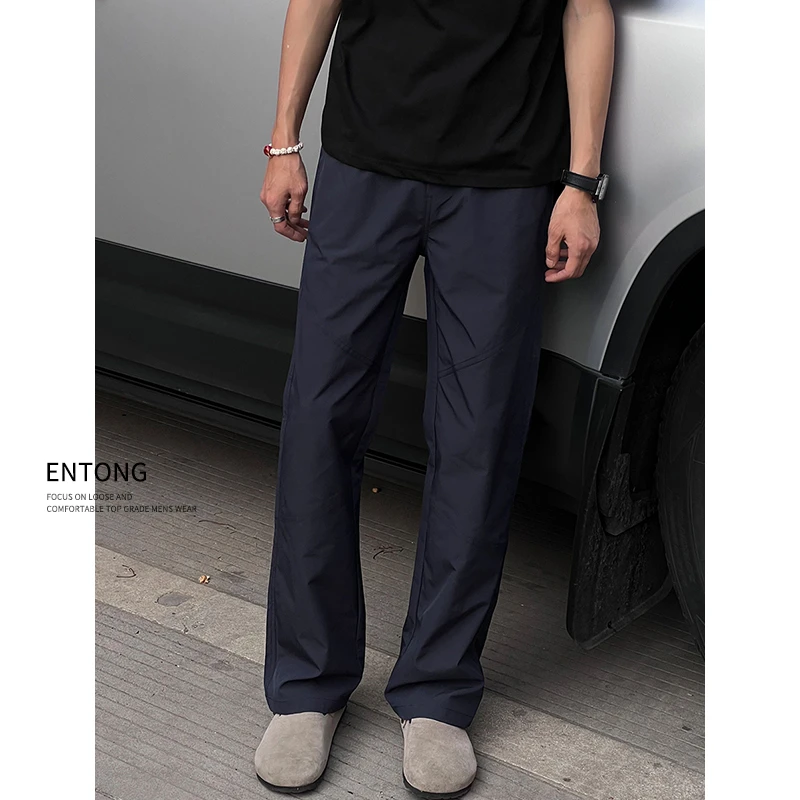 Entong美式潮牌斜切薄款速干户外休闲裤男生微宽松运动直筒长裤子