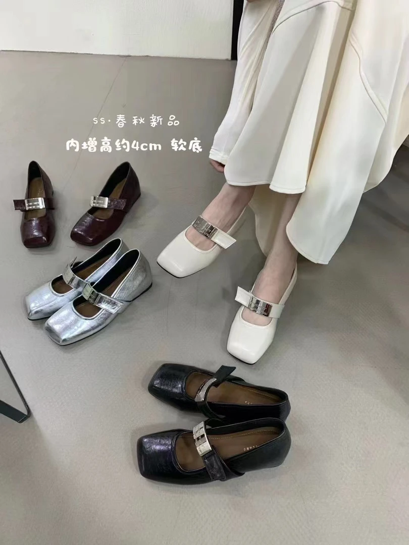 H456-0内增高4CM~小个子高级感方头玛丽珍鞋