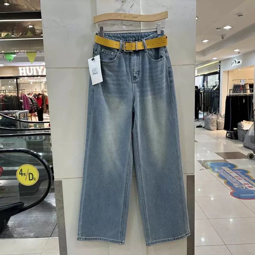 厂家清～加绒牛仔阔腿裤973