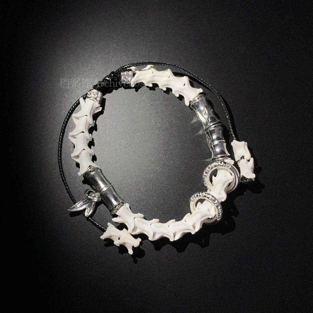 非金属皮质手链 小众原创设计竹节真蛇骨手链暗黑情侣银色好运