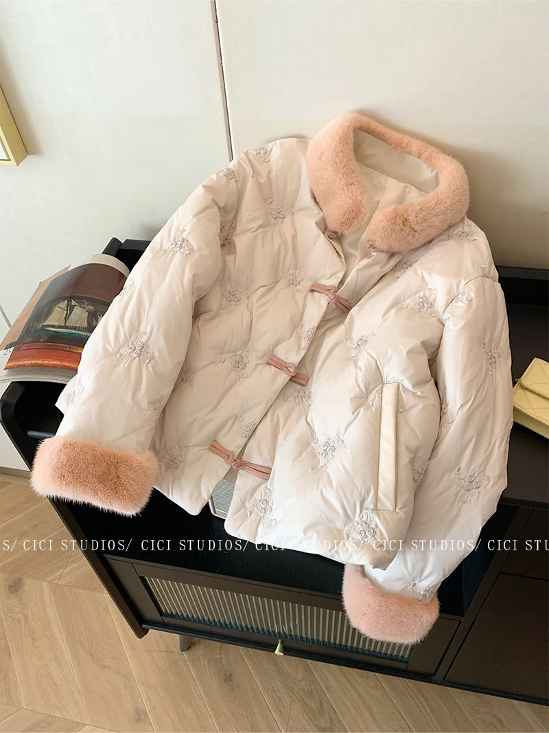 新中式国风提花立领毛毛棉衣棉服女秋冬时髦设计感小众气质外套女