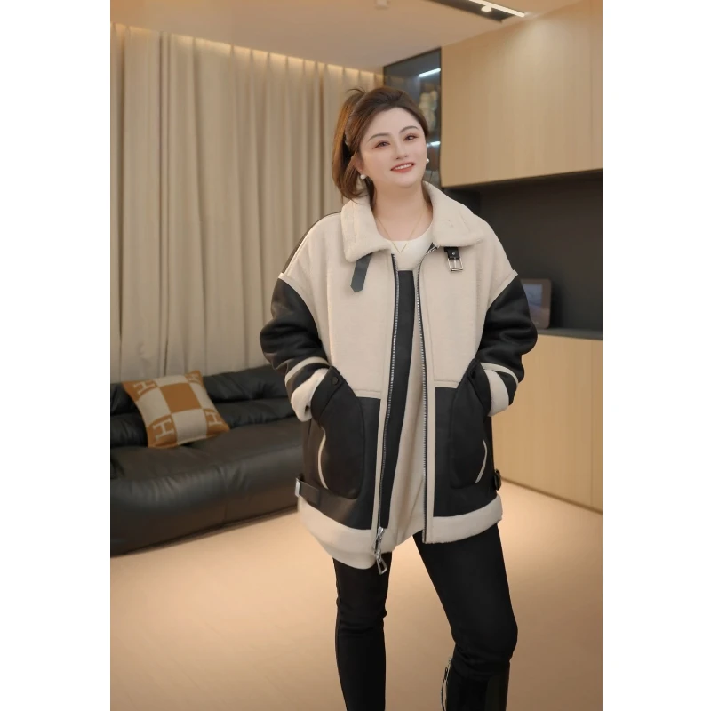 【胖佳佳】一眼心动 皮毛一体机车服时尚撞色外套H624T18525