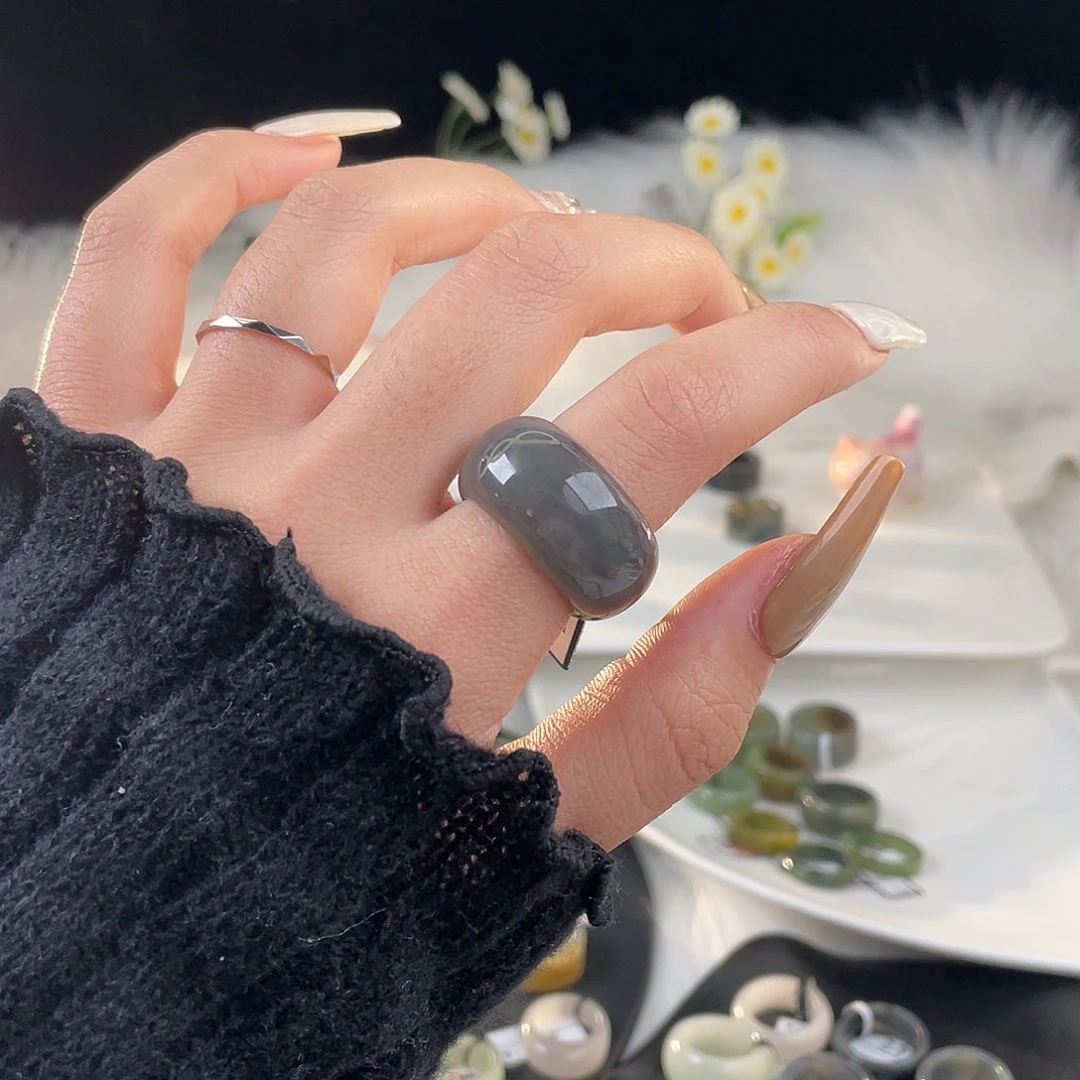 和田玉未镶嵌戒指U20烟紫墩墩18.7mm