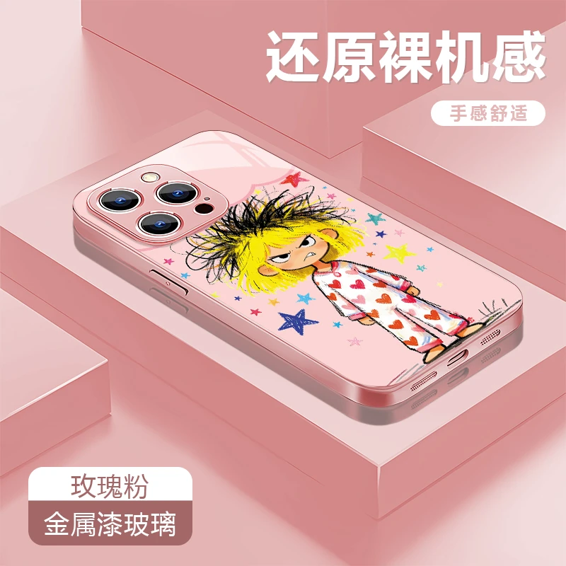 小女孩适用苹果17/16华为P70/vivo/oppo金属漆玻璃防摔手机壳女