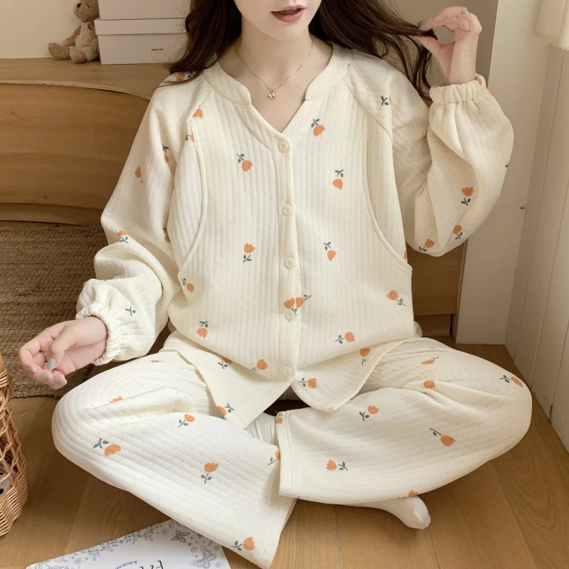 空气棉月子服秋冬季11-12月份产妇纯棉产后加厚孕妇睡衣哺乳喂奶