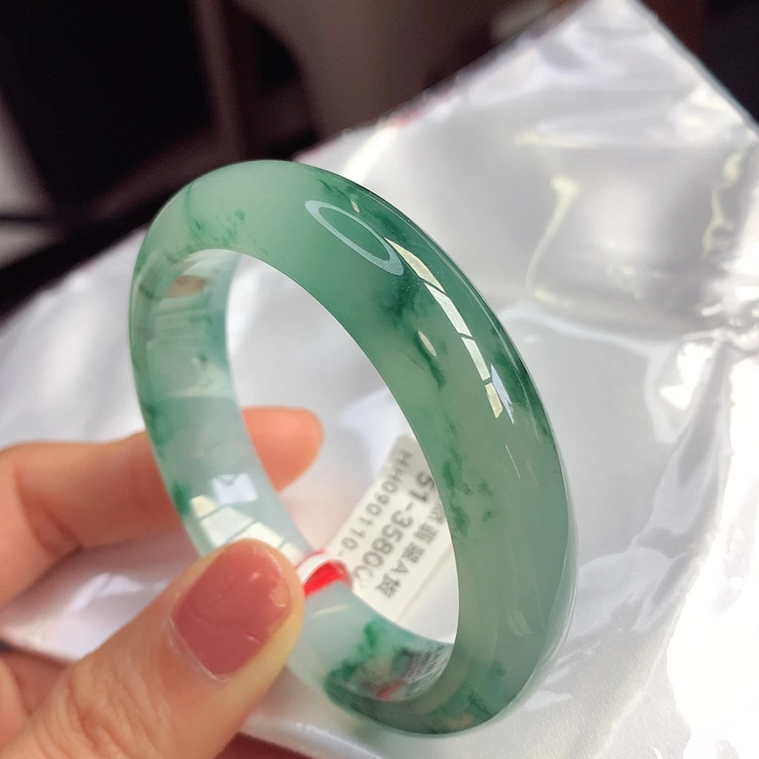 未镶嵌手镯翡翠52圈口冰飘花水墨丹青意境14号