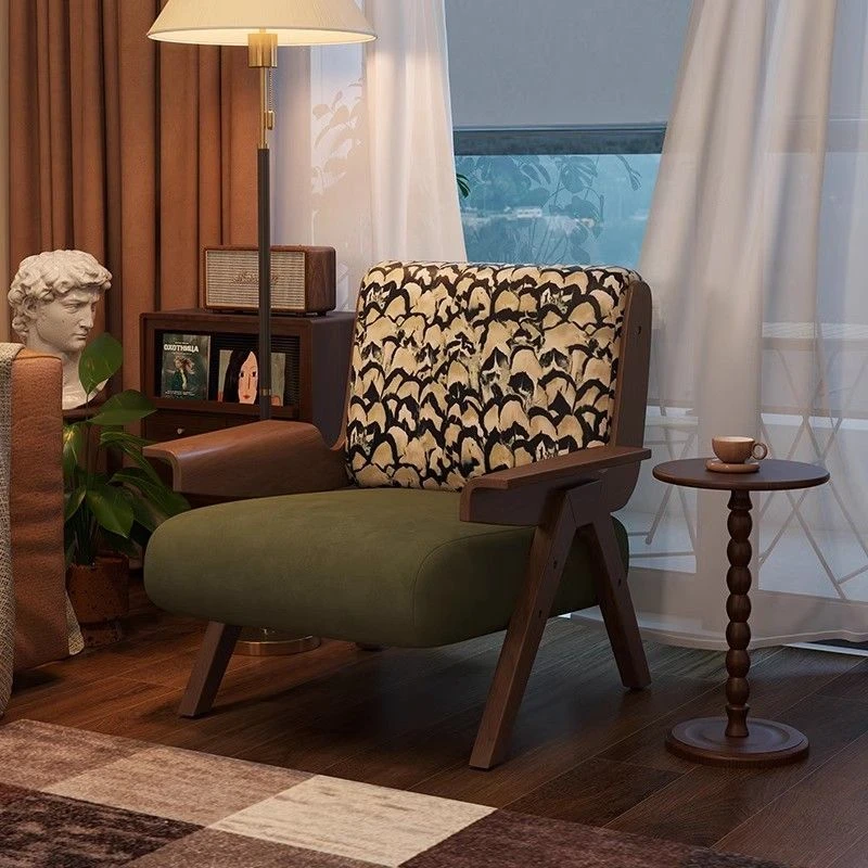 复古单人沙发椅客厅法式中古风飞鸟椅设计师椅卧室休闲实木靠背椅