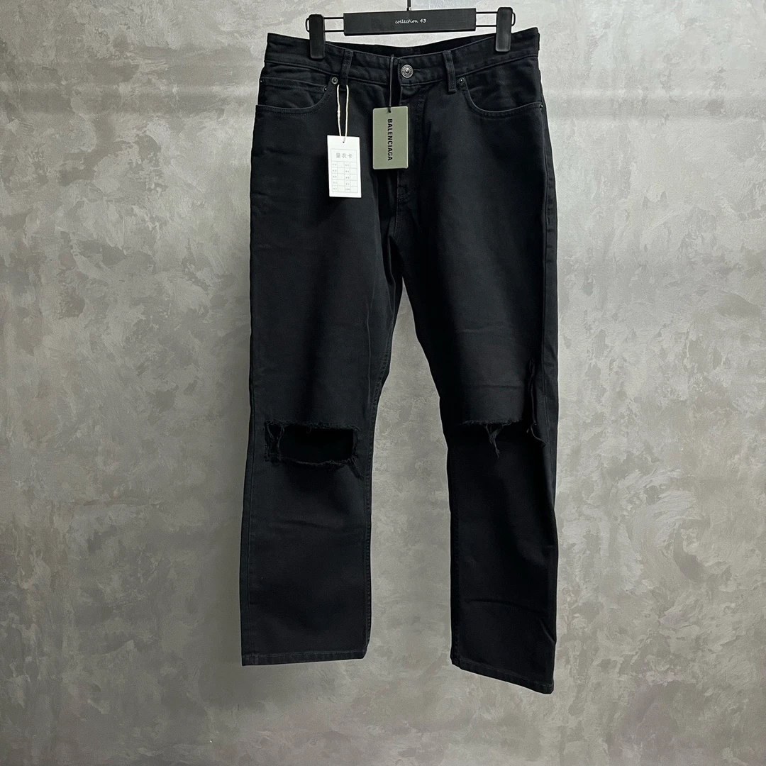 99新 Balenciaga/巴黎世家 balenciaga 黑色纯色阔腿牛仔裤/s