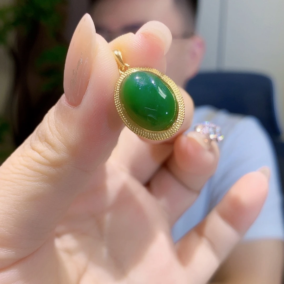 和田玉（碧玉）银S925镀金镶嵌颈饰