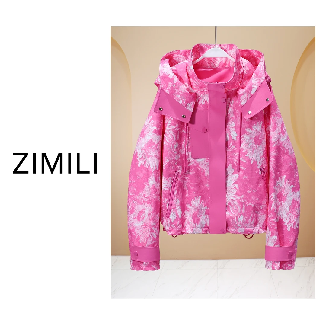 【LIANG哥女装】2025欧货意式休闲粉色印花插肩袖连帽外套6123