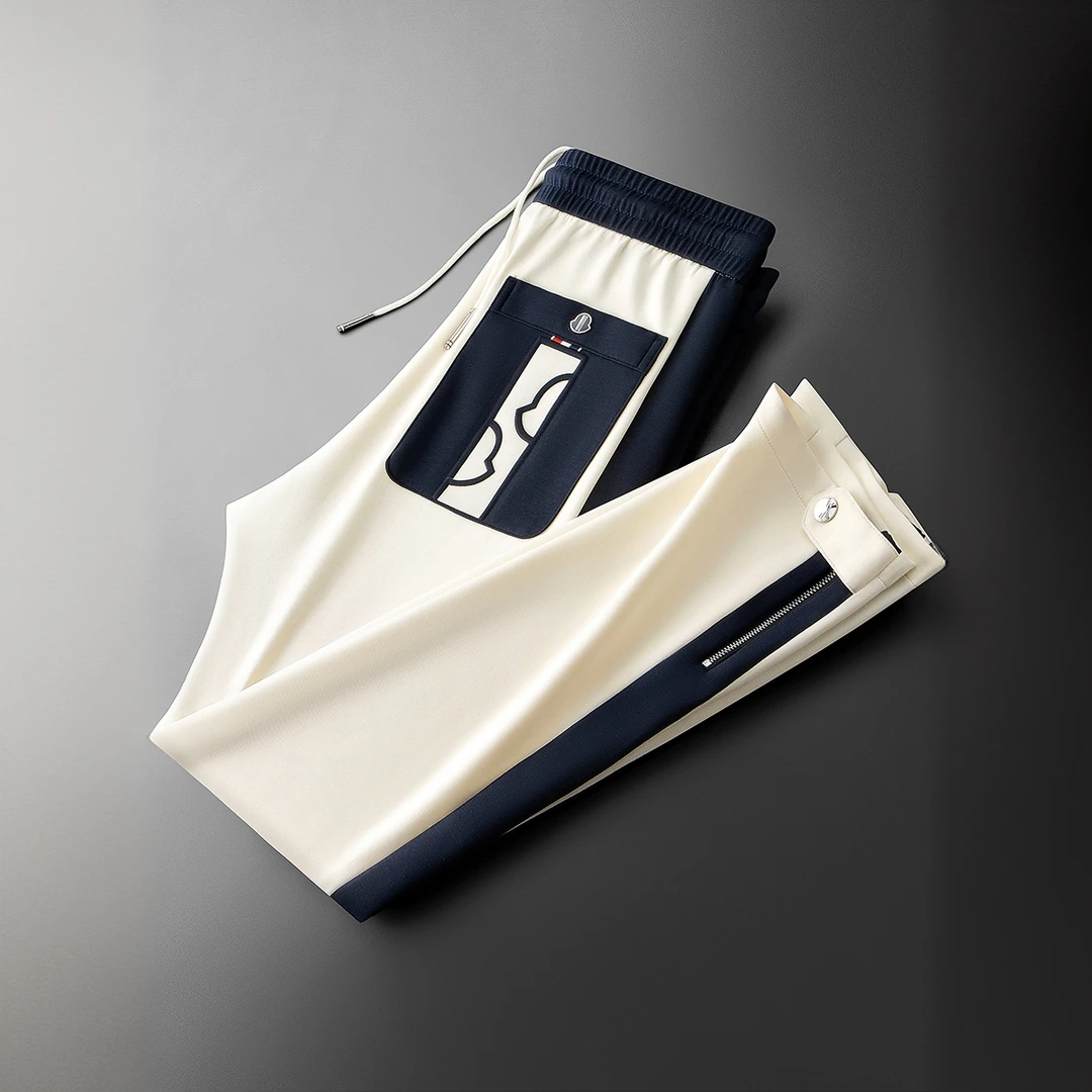 尼皮怀恩春夏时尚撞色拼接冰丝面膜莫代尔男士直筒运动卫裤休闲裤
