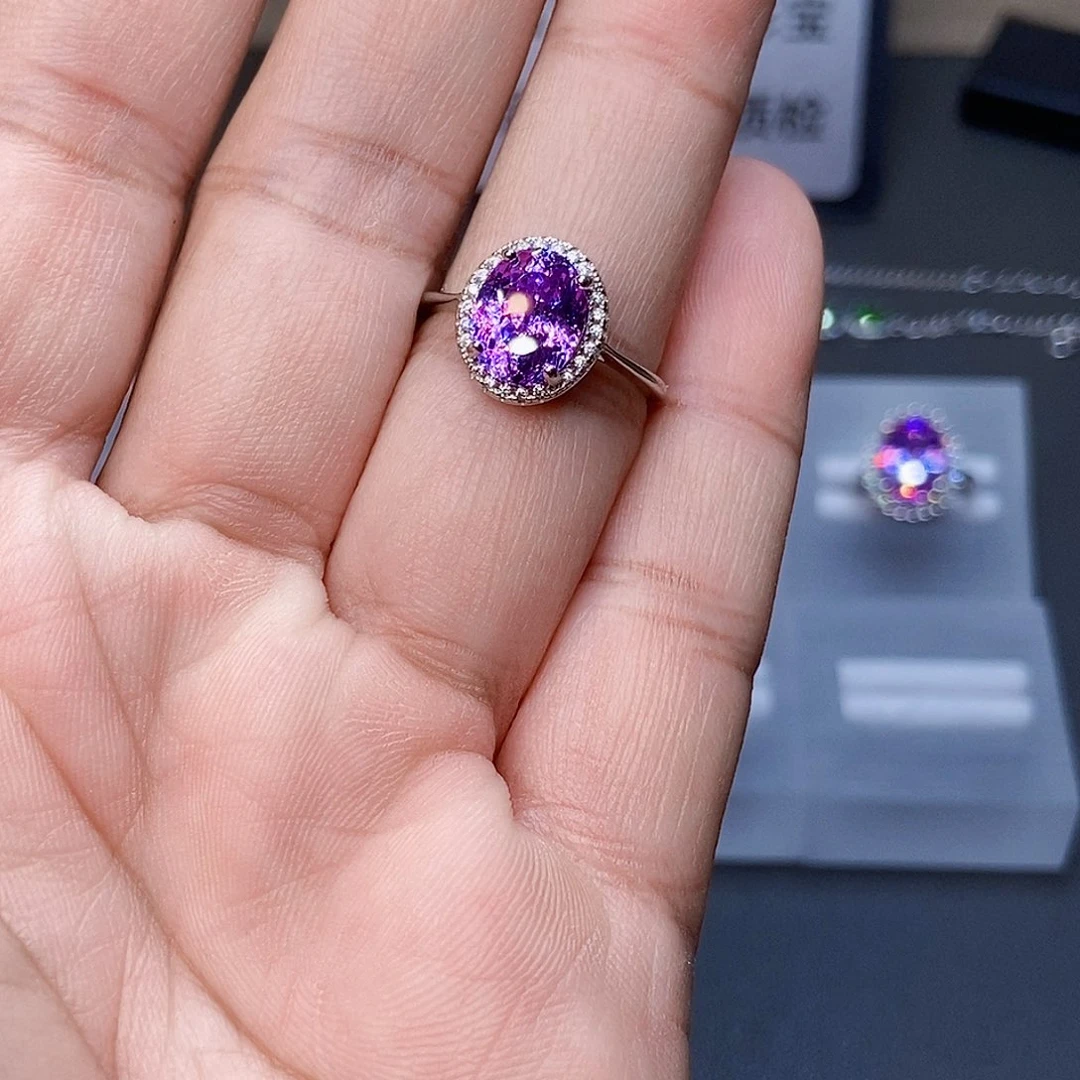 戒指银S925镶嵌碧玺