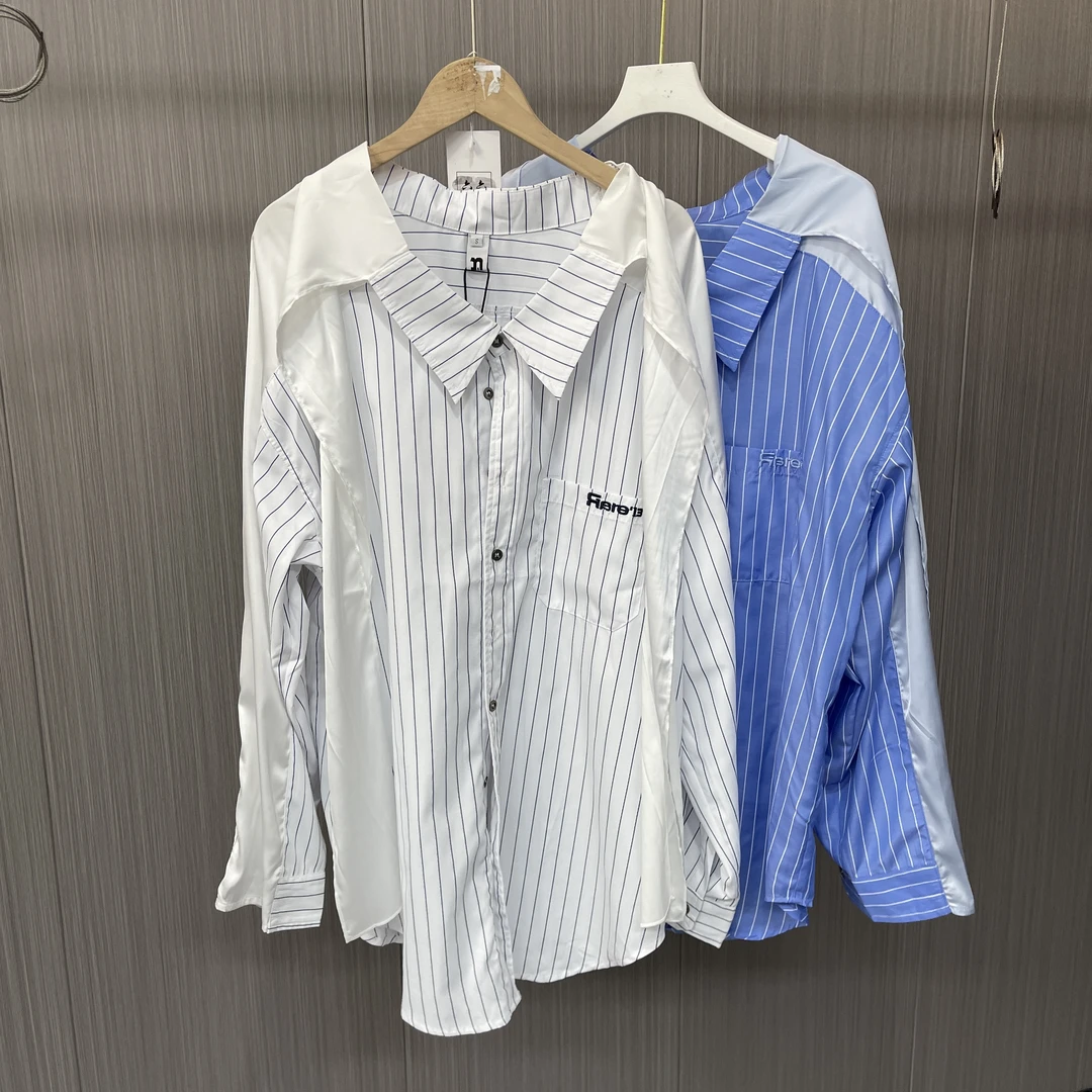 慵懒风条纹飘带衬衫18094