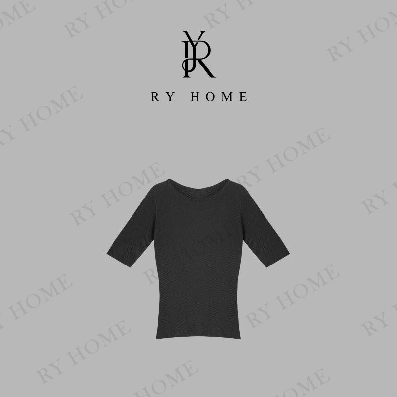 【容雨RYHOME】桑蚕丝＋莱赛尔鱼骨纹工艺一字领显瘦针织衫253M3053