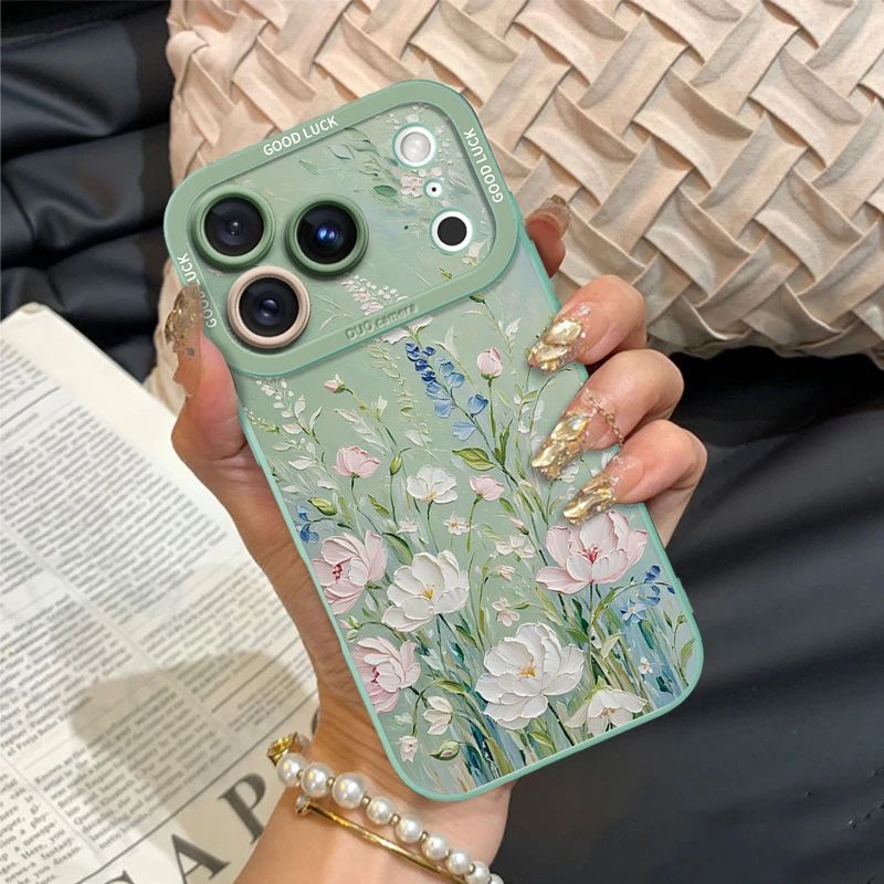 油画花澜适用苹果16promax手机壳新款iPhone16时尚文艺15pro防摔