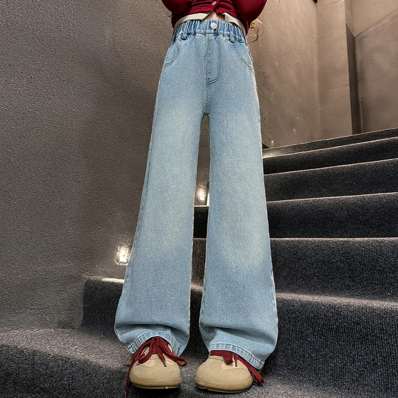 女童春季牛仔裤2025新款洋气时尚直筒裤6-12岁中大童潮流韩版裤子