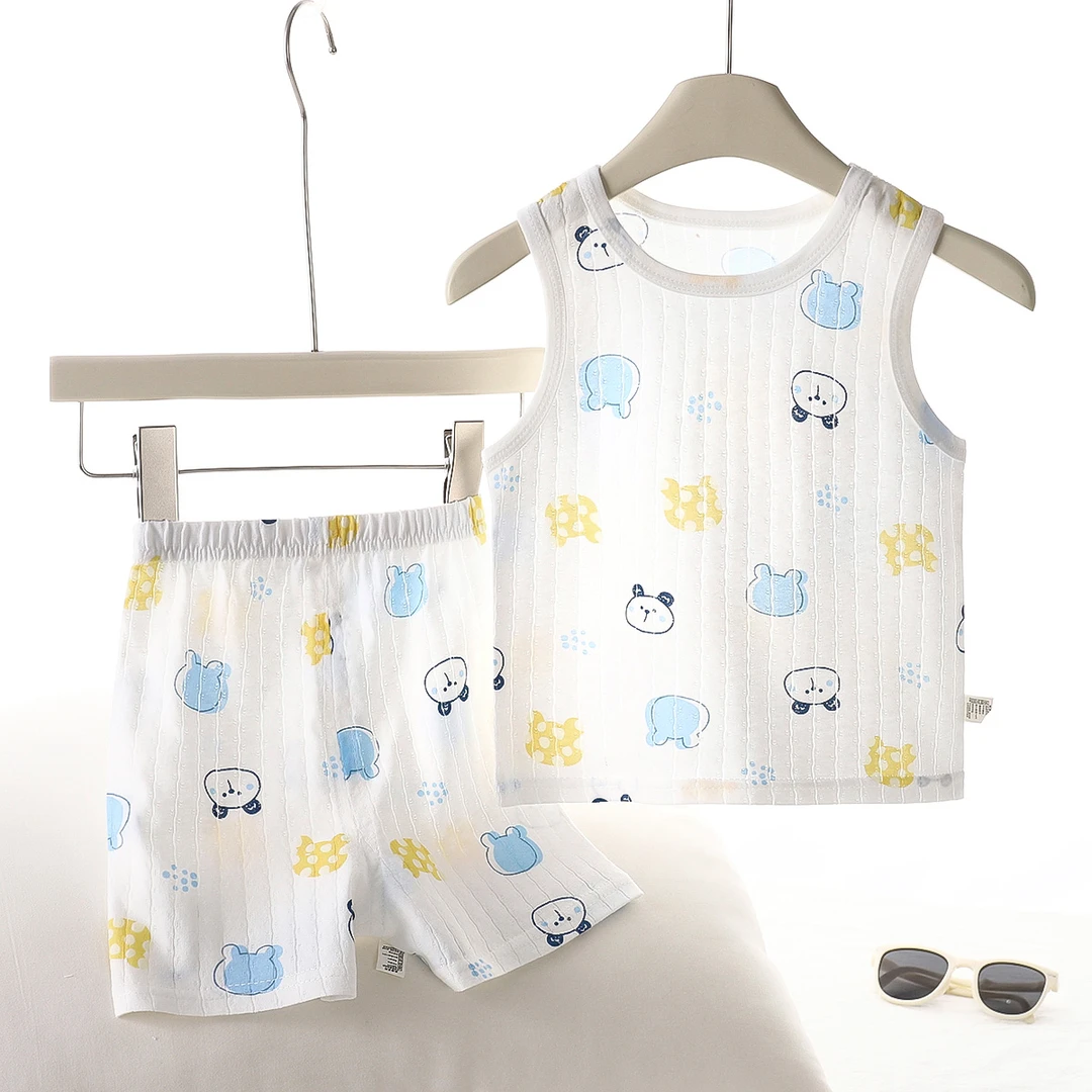 新款儿童背心套装家居服纯棉无骨a类男女宝宝夏季薄款透气超萌洋