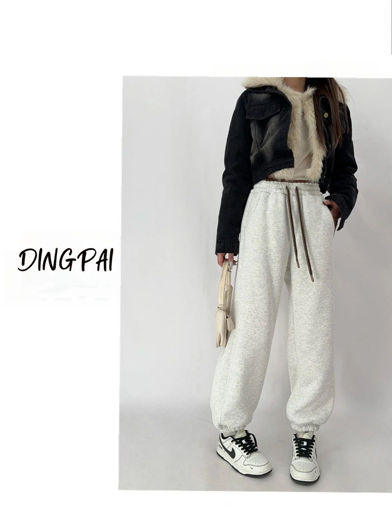 DINGPAI-「拼接魅力」2024加绒加厚冬季新款束脚拼接腰休闲裤R-1016